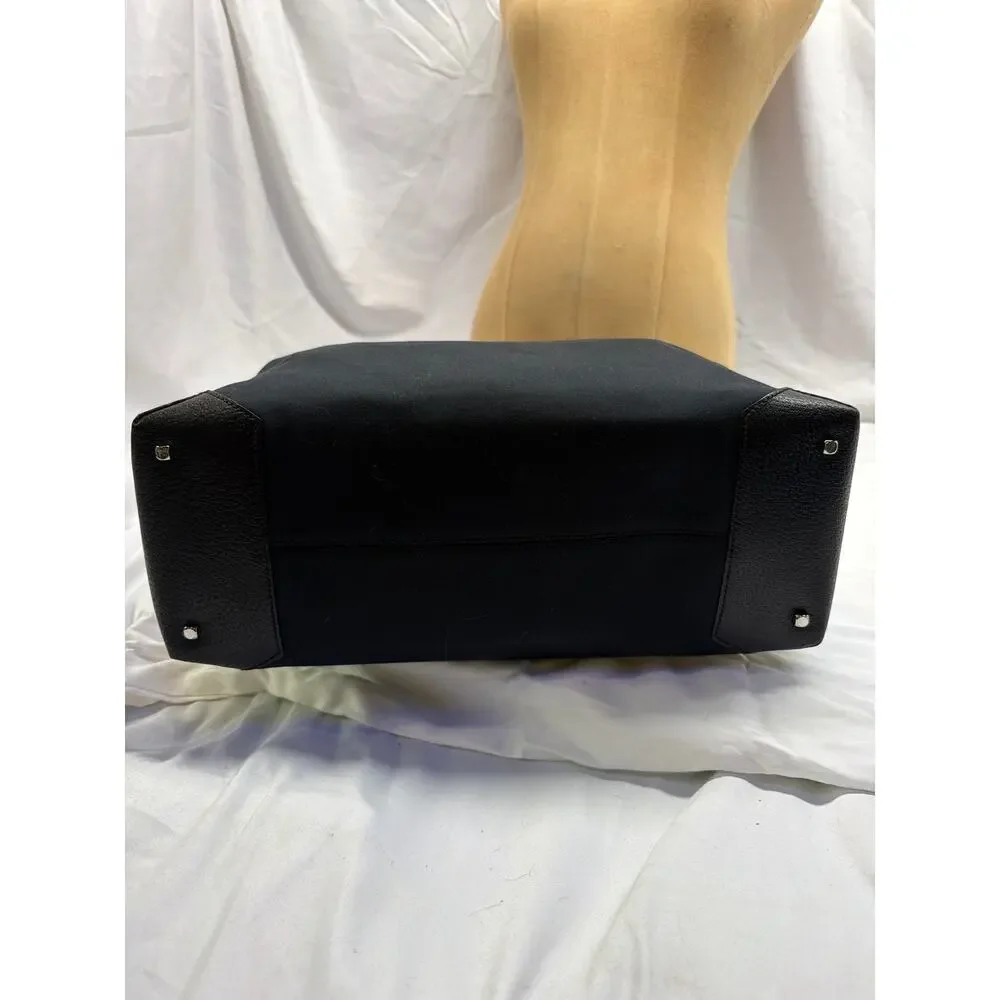 Salvatore Ferragamo Vintage Black Nylon Leather Trim Zip Top Shoulder Bag
